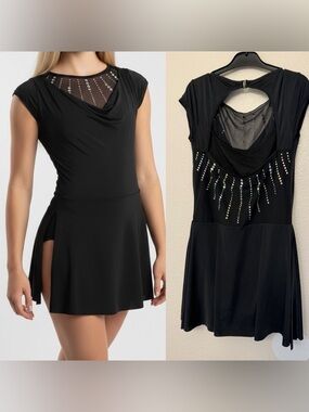 WEISSMAN Ivy Sky Dance Costume black Crystal Cowl Neck Dress D11223 LA adult